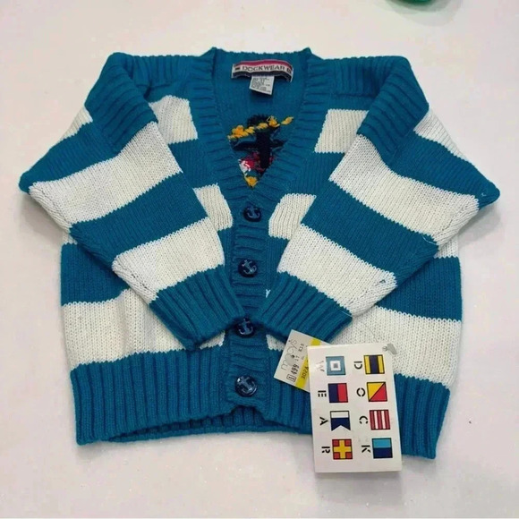 NWT Dockwear Kids Cardigan Sweater Teal & White Unisex Size 3T - Picture 2 of 12